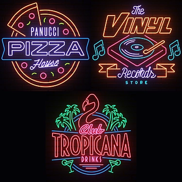 Neon Sign Set: Customizable & Eye-Catching 3D model image 1 