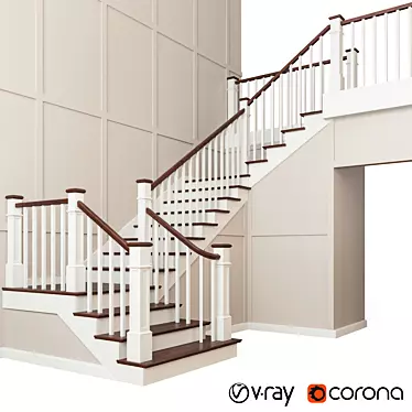 Modular Staircase with Wall Railing 3D model image 1 