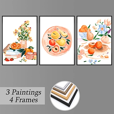 Title: Artistic Trio with Versatile Frame Options 3D model image 1 