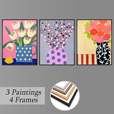 Multiframed Set: 3 Wall Paintings & 4 Frame Options 3D model image 1 