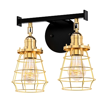 Industrial Cage Vanity Light - Black & Brass 3D model image 1 