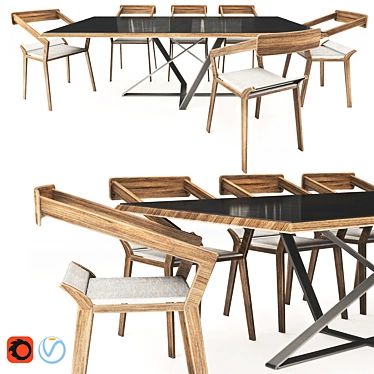 Bontempi Millennial Wood Dining Set 3D model image 1 