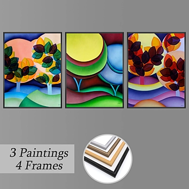 Eclectic Trio: Set of Wall Paintings 3D model image 1 