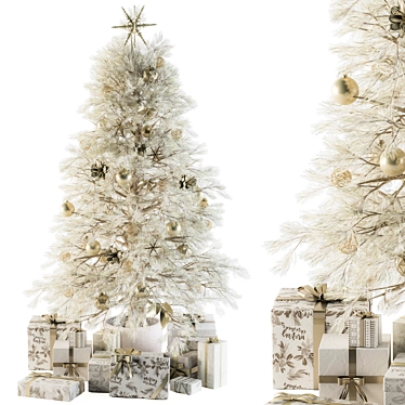 Snowy Celebration: White Christmas Tree with Gift 3D model image 1 