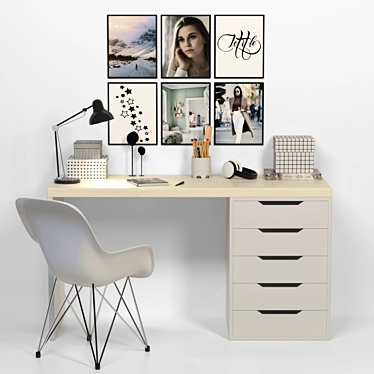 Modern Office Furniture Set: Desk, Chair, Bookshelf, Library, Lamp 3D model image 1 