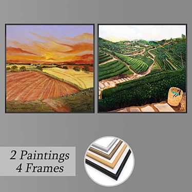 Modern Wall Art Set w/ Frames 3D model image 1 