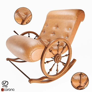 Elegance in Motion: Russian Leather & Wood Rocking Chair 3D model image 1 