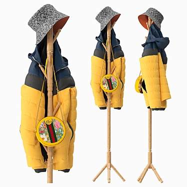 Elegant Wood Coat Rack Stand 3D model image 1 