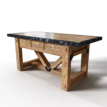 Rustic Steel Edged Wooden Table 3D model image 1 