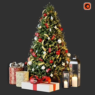 Christmas Bliss: Decorative Tree with Gifts & Lanterns 3D model image 1 
