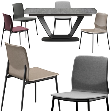 Modern Newport Dining Chair Set with Alicante Table 3D model image 1 