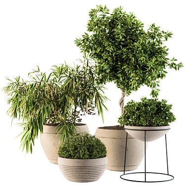 Durable Concrete Pot with Outdoor Plants 3D model image 1 