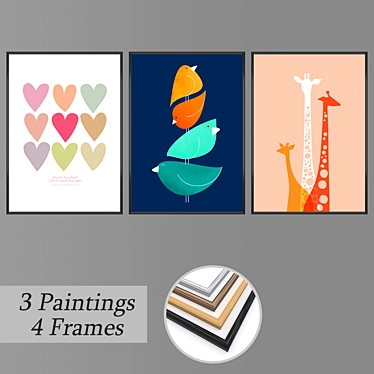 Elegant Wall Paintings Set 3D model image 1 