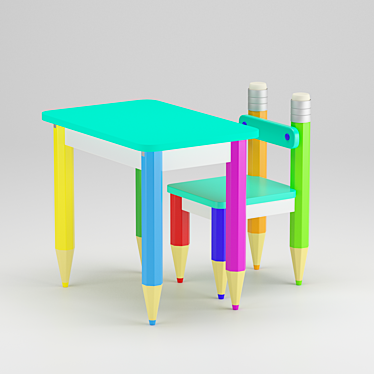 Colorful Pencils Kids Table & Chair Set 3D model image 1 