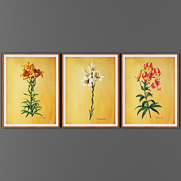 Wooden Frame Picture Trio 3D model image 1 