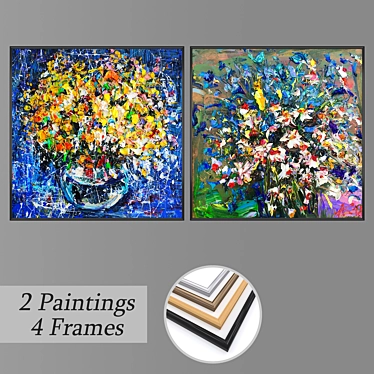 Modern Art Set: 2 Paintings + 4 Frame Options 3D model image 1 