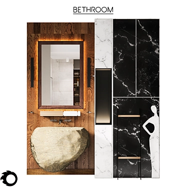 Luxury Bathroom Set: Metal, Glass, Wood, Stone, Marble - 3D Model 3D model image 1 