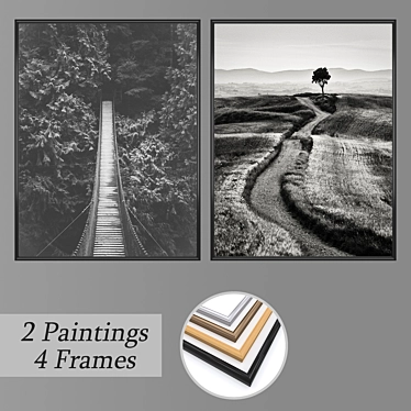 Elegant Wall Art Set with Frame Options 3D model image 1 