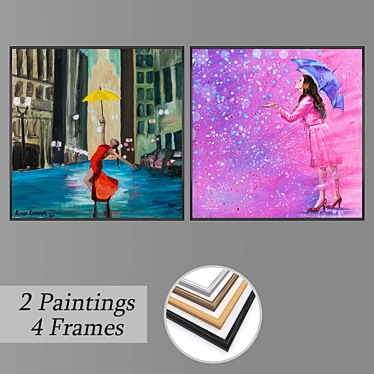 Modern Art Set: 2 Paintings + 4 Frame Options 3D model image 1 