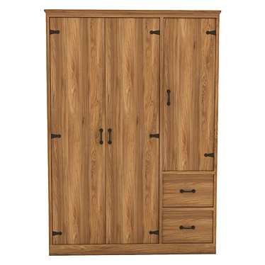 Modern Oak Wooden Wardrobe- V-Ray Compatible 3D model image 1 