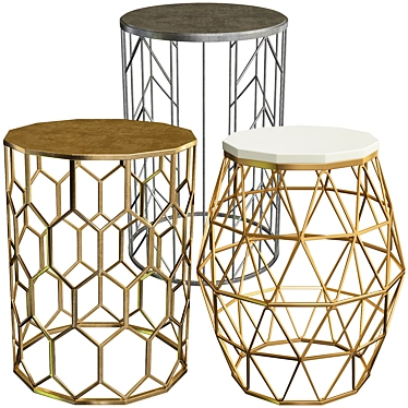 Sleek Silver Geometric Coffee Tables 3D model image 1 