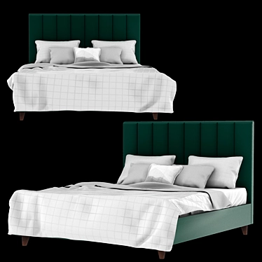 Stylish Emerald Velvet Bed 3D model image 1 