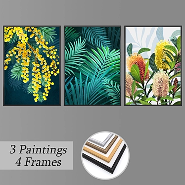 Artful Set: 3 Wall Paintings with Multiple Frame Options 3D model image 1 