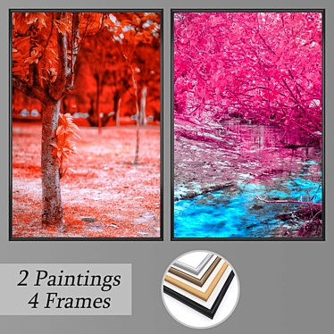 Elegant Wall Art Set: Frame Options + 2 Paintings 3D model image 1 