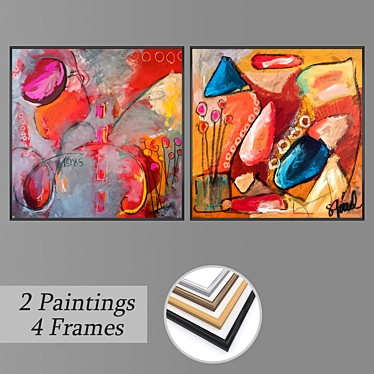 Elegant Wall Paintings Set 3D model image 1 