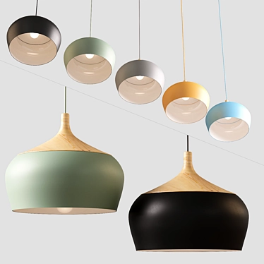 Wood and Aluminum Pendant Lights 3D model image 1 