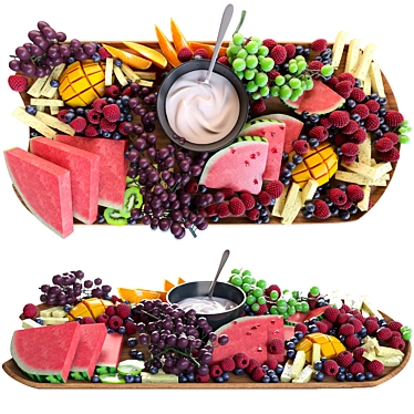 Exquisite Fruit Plate: Watermelon, Raspberry, Mango, Blueberry & Kiwi 3D model image 1 