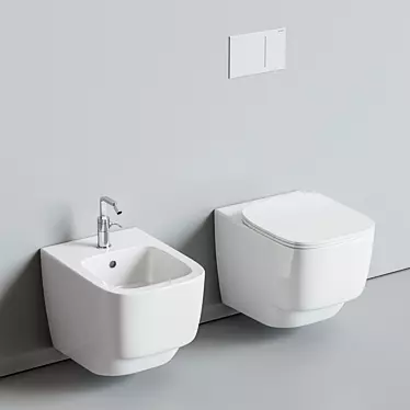 Hatria Fusion: Sleek Ceramic Toilet & Bidet Set 3D model image 1 