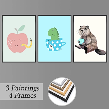 Set of 3 Wall Paintings with 4 Frame Options 3D model image 1 