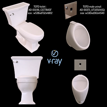 TOTO UT105UV(G) Male Urinal: Compact, Vitreous China 3D model image 1 