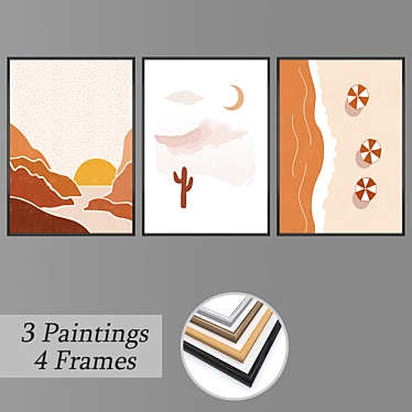 Elegant Wall Art Set with Frame Options 3D model image 1 