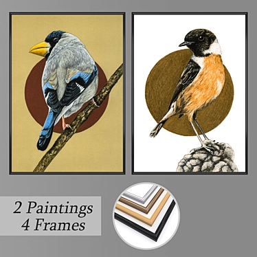 Art Set: 2 Paintings with 4 Frame Options 3D model image 1 