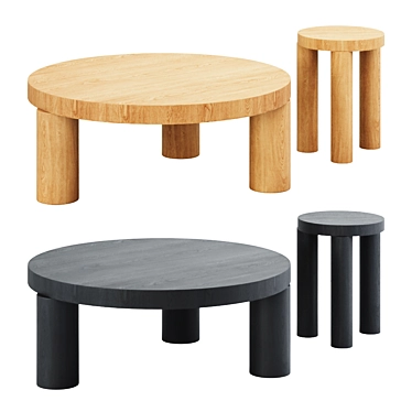 Minimalist Offset Coffee Table & Stool 3D model image 1 