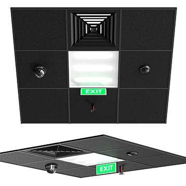 Advanced Black Ceiling: Integrated Lighting, Ventilation, Fire Suppression, Camera & Exit Sign 3D model image 1 