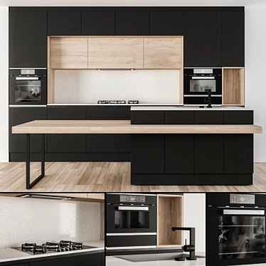 Modern Black 33: Stylish Kitchen 3D model image 1 