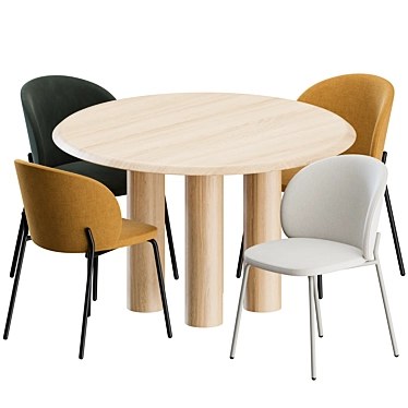 BoConcept & Fredericia Dinning Set - 3 Chairs + 1 Table 3D model image 1 