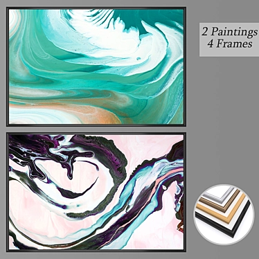 Artistic Set: 2 Paintings & 4 Frame Options 3D model image 1 