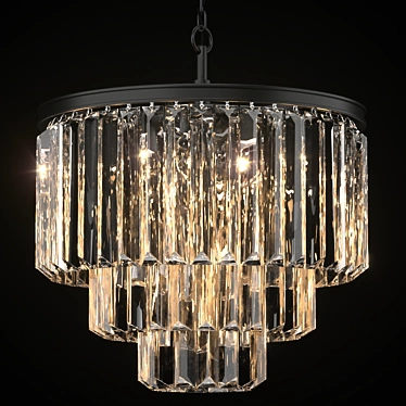 1920s Odeon Chandelier: Black Clear Metal Glass 3D model image 1 