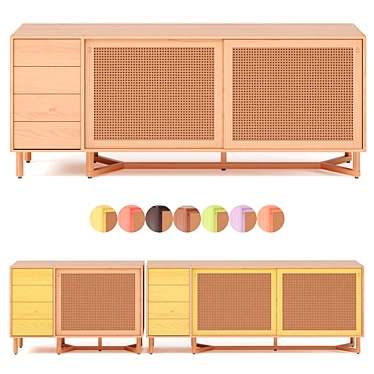 Adjustable Color Rattan Sideboard with Drawers 3D model image 1 