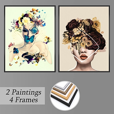 Set of Wall Paintings  No. 2890, with Multiple Frame Options 3D model image 1 