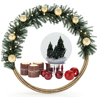 Christmas Delight: Festive Wreath & Ornament Set 3D model image 1 
