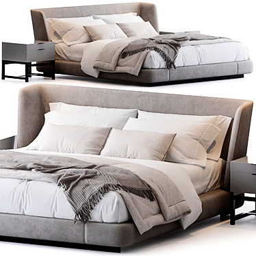 Elegant Creed Bed & Harvey Nightstand: Minotti 3D model image 1 