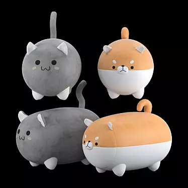 Cuddly Cat and Dog Pillows 3D model image 1 