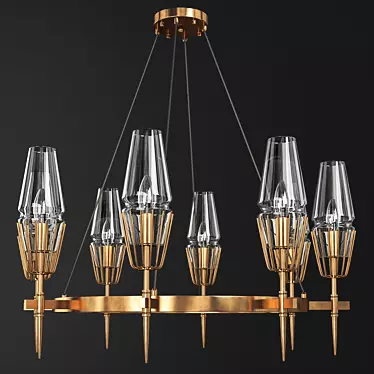 Elegant Brass Round Chandelier 3D model image 1 