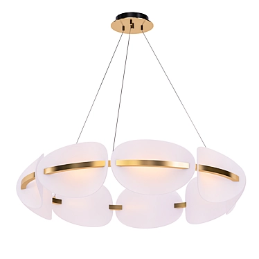 Gilded LED Chandelier with Curved Shades 3D model image 1 