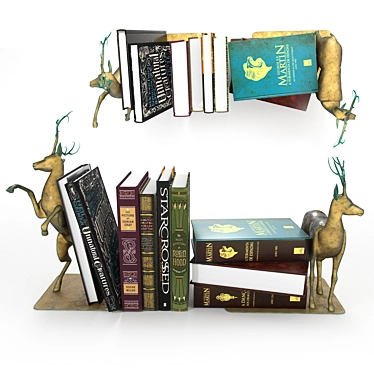 Vintage Book Set with Bronze Holders 3D model image 1 